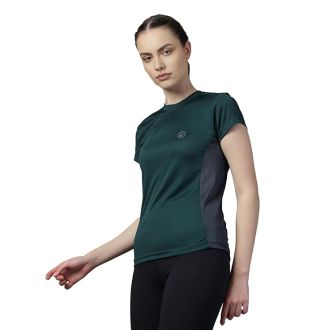 CHKOKKO Women's Polyester Dry Fit Solid Quick Dry Sports Half Sleeve Regular Fit Active Wear Gym Tshirt Round Crew Neck Breathable Side Mesh Panels for Running Workout and Fitness