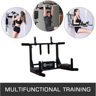 HASHTAG FITNESS Wall mount pull up bar, 3 in 1, dips station, home gym equipments, height increasing equipments for men,kids and women (Black)