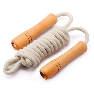 AMIFIT Wooden Jumping Skipping Rope | Unisex | Brown Handle | White Rope | Exercise & Fitness & Workout |